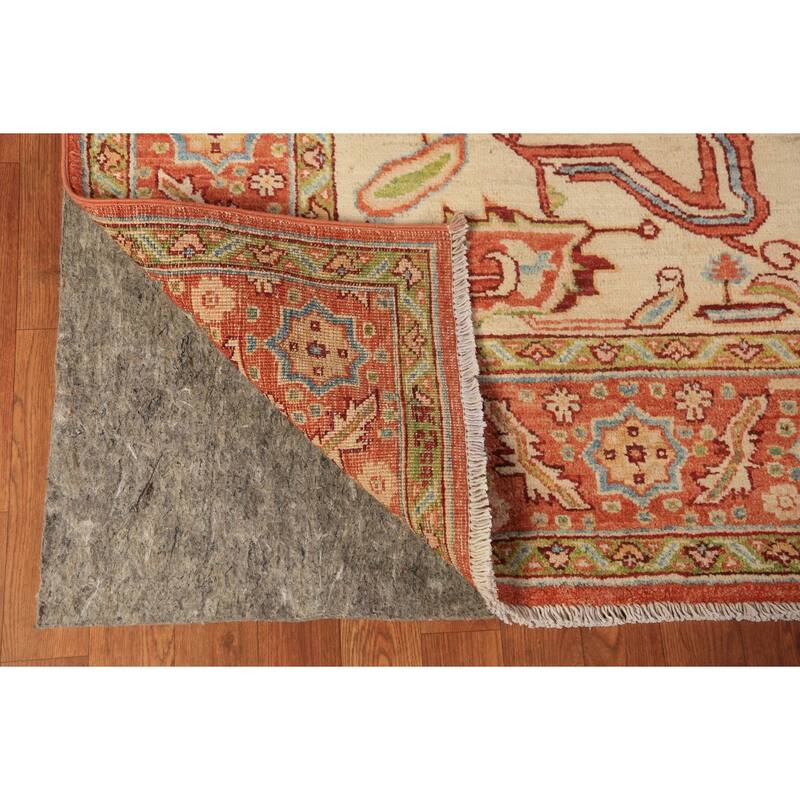 Vegetable Dye Orange Heriz Serapi Oriental Rug Handmade Wool Carpet - 8'11"x 11'8"