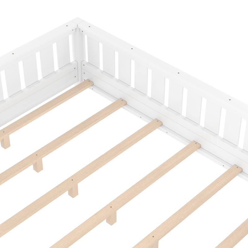 Montessori Floor Bed Low Profile Kids Bed with Rails & Bookshelf