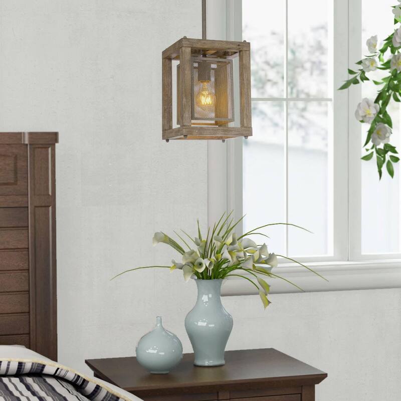Farmhouse 1Light Wood Pendants Light for Kitchen Island Dining Room