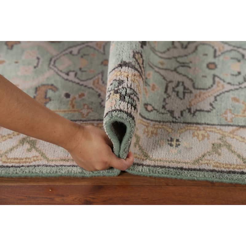 Green Oushak Oriental Runner Rug Hand-Knotted Wool Carpet - 2'6"x 8'0"