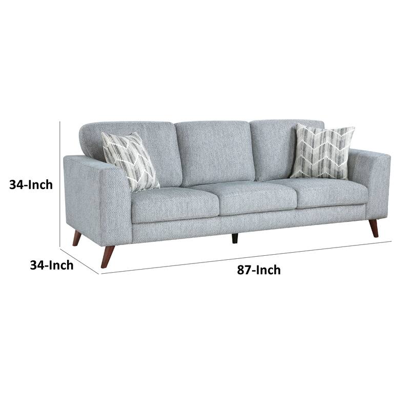 Ricca Sofa with 2 Pillows, Blue Gray Chenille, Brown Legs, 87 Inch
