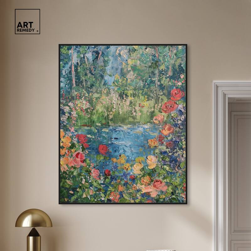 Art Remedy Serene Escape Framed Impressionism 1 Piece Canvas Wall Art /Monet And Van Gogh Inspired Art
