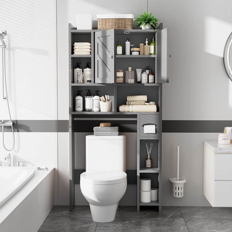 Over-The-Toilet Storage Cabinet – 2-Door Bathroom Organizer with Tissue Holder