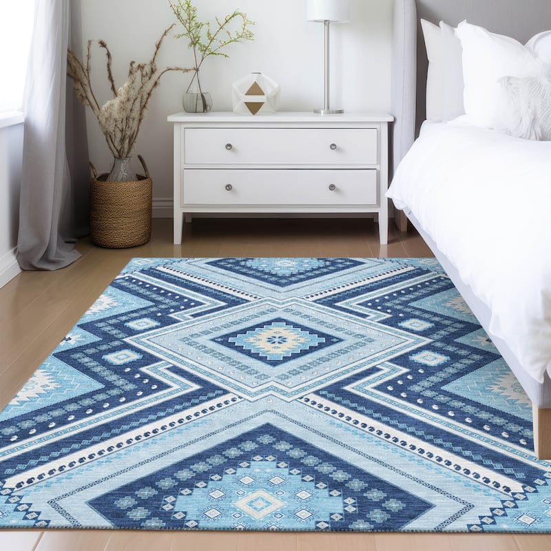 Machine Washable Indoor/ Outdoor Global Boho Chantille Rug