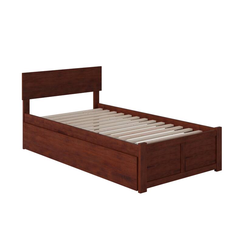 Orlando Twin Platform Bed with Footboard & Twin Trundle in Walnut
