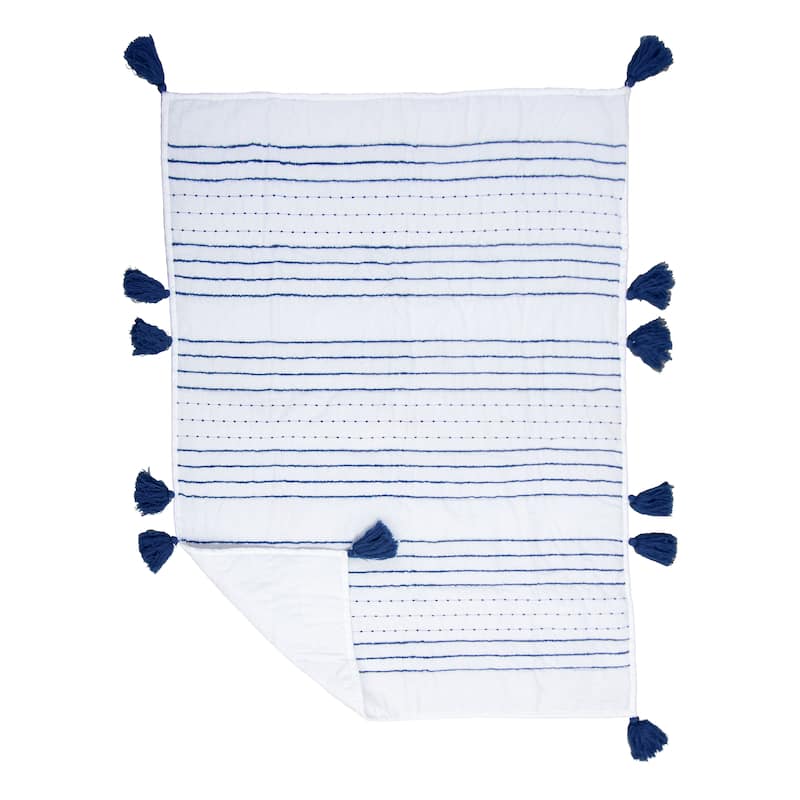 Rizzy Home Rowan Embroidered Striped Crib Quilt - 38" X 50" - Navy