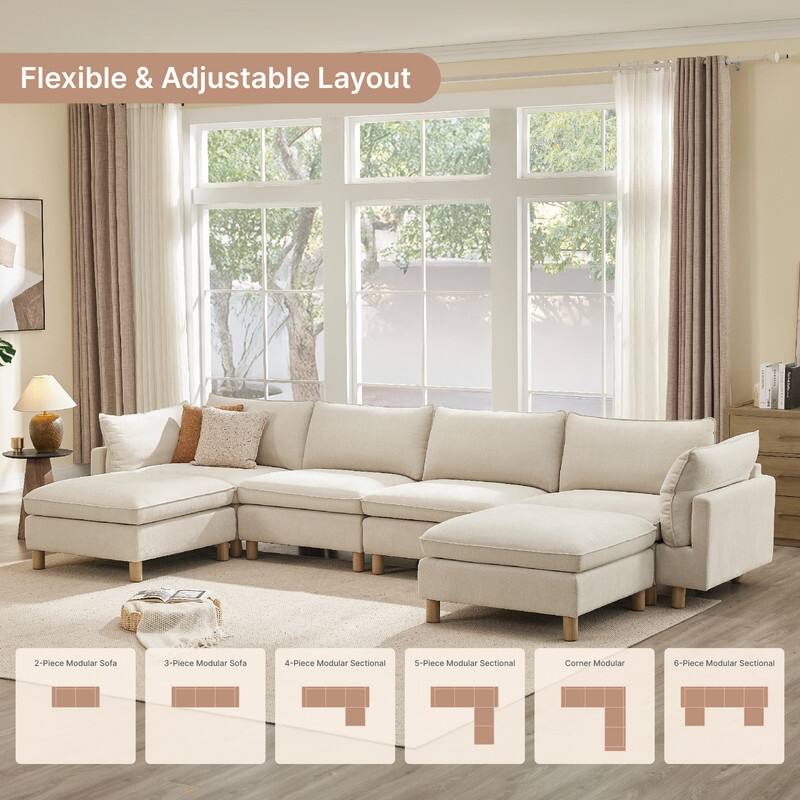 Spruce & Spring Modular Cloud Couch Sofa with Wood Legs for Living Room