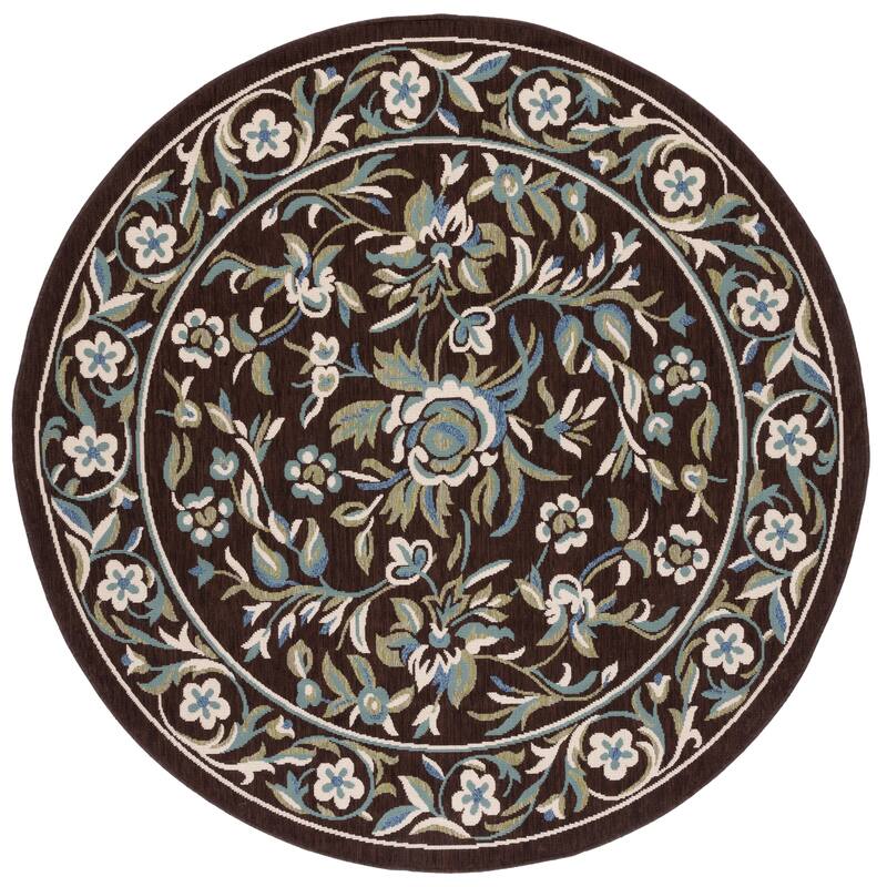 SAFAVIEH Veranda Hripsik Indoor/ Outdoor Waterproof Patio Backyard Rug - 6'7" Round - Chocolate/Aqua