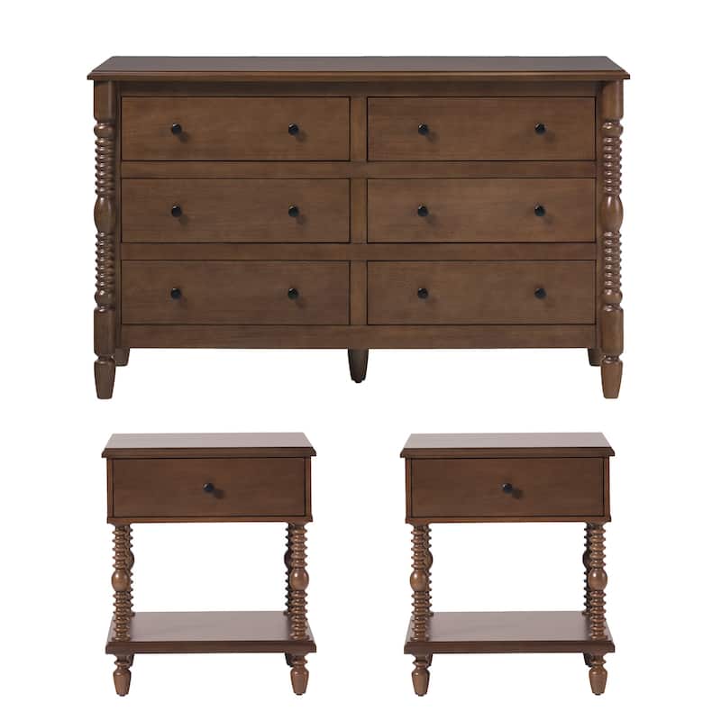 Walker Edison Spindle Dresser and 1-Drawer Nightstands Bedroom Set