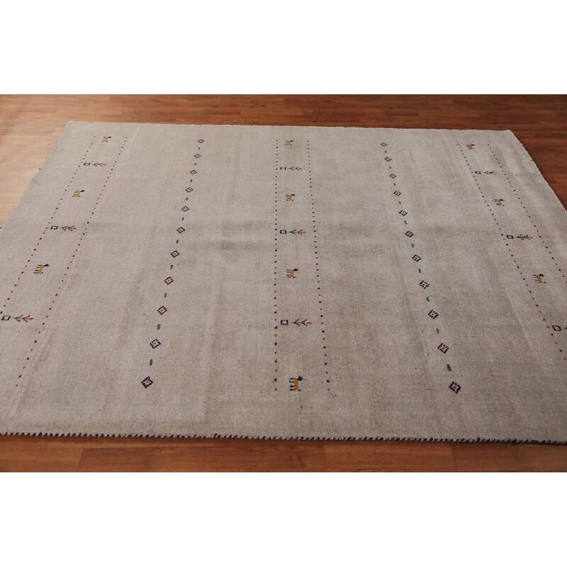 Ltribal Beige Gabbeh Oriental Area Rug Handmade Wool Carpet - 5'10" x 7'8"