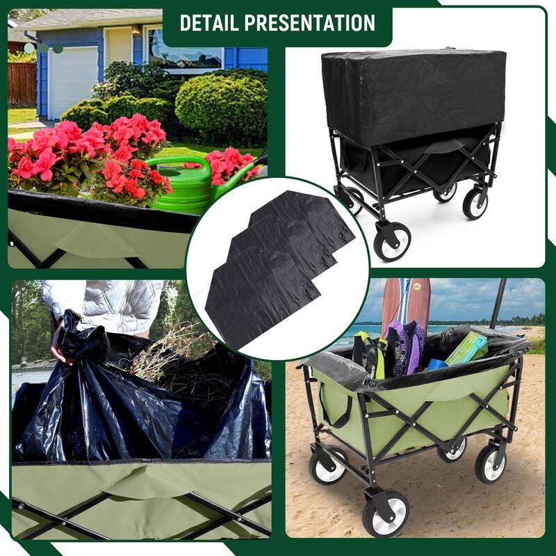 360lb Capacity Heavy-Duty Collapsible Wagon - with Storage Straps & 3-Piece Liner Bag Set