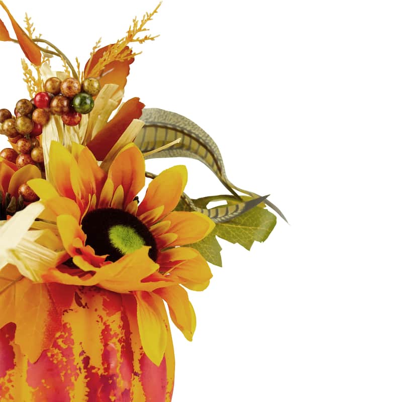 Floral Pumpkin Autumn Harvest Decoration - 12" - Orange