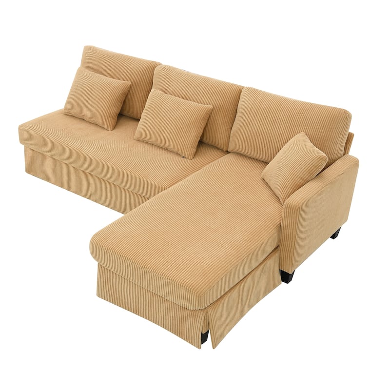 Modern 4-Seater L-Shaped Corduroy Sofa with Convertible Chaise for Living Room