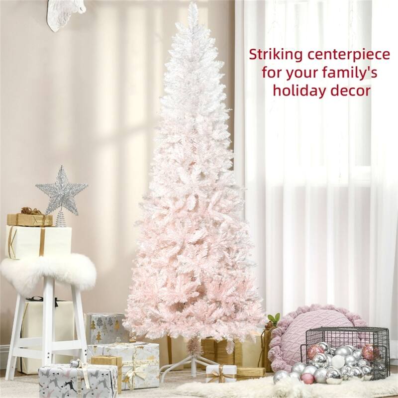 Small Indoor White-Pink Christmas Tree with Flame Retardant Branches and Sturdy Stand - Multi