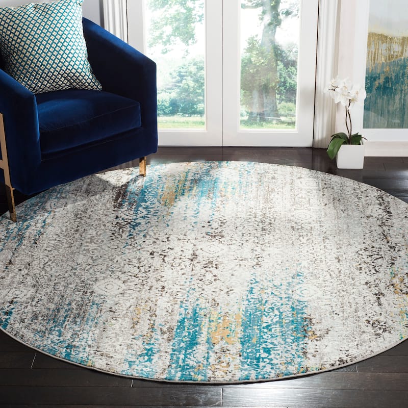 SAFAVIEH Aria Anet Vintage Boho Oriental Rug - 6'5" Round - Blue/Creme