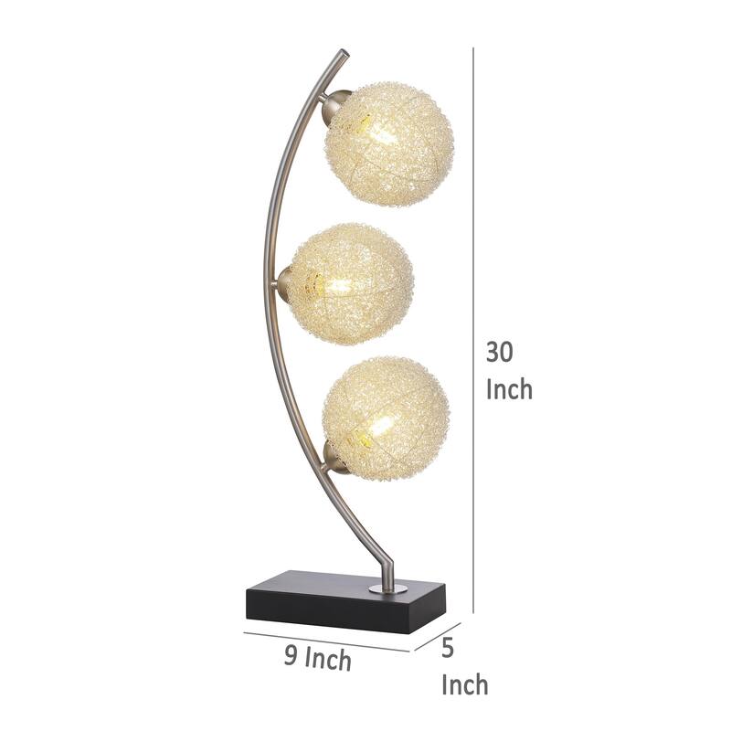 Udia Table Lamp with Woven Silver Metal Mesh Spherical Shades, Black