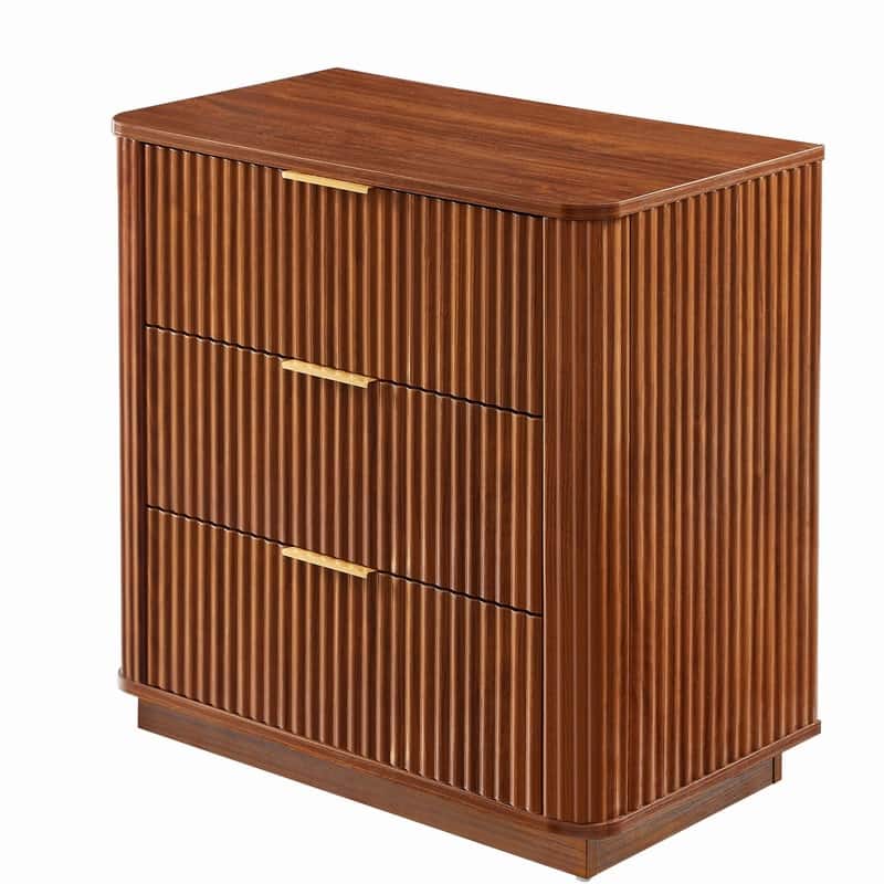 Modern Fluted 3-Drawer Dresser Nightstand with Easy Clean Waterproof Surface (Set of 2)