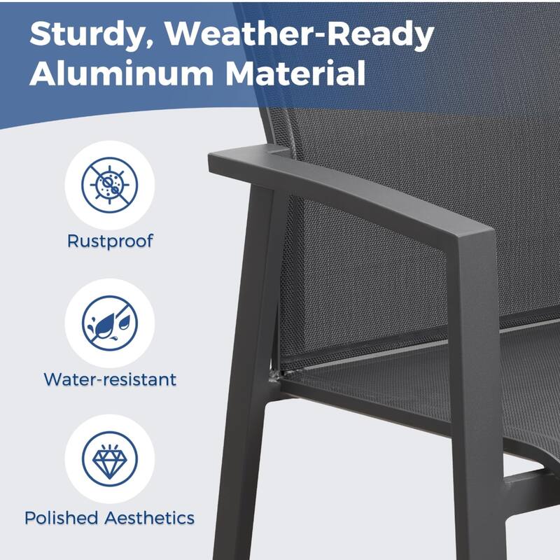Set of 4 Aluminum Patio Dining Chairs, 22.44" Stackable Gray Chairs