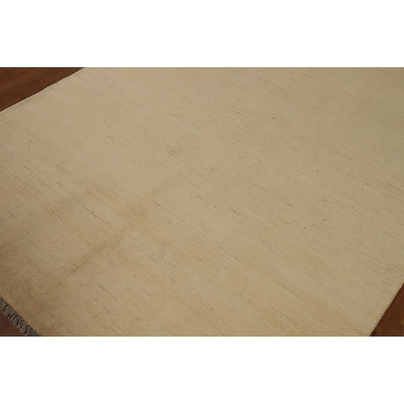 Modern Gabbeh Oriental Rug Handmade Beige Wool Carpet - 4'11"x 6'8"