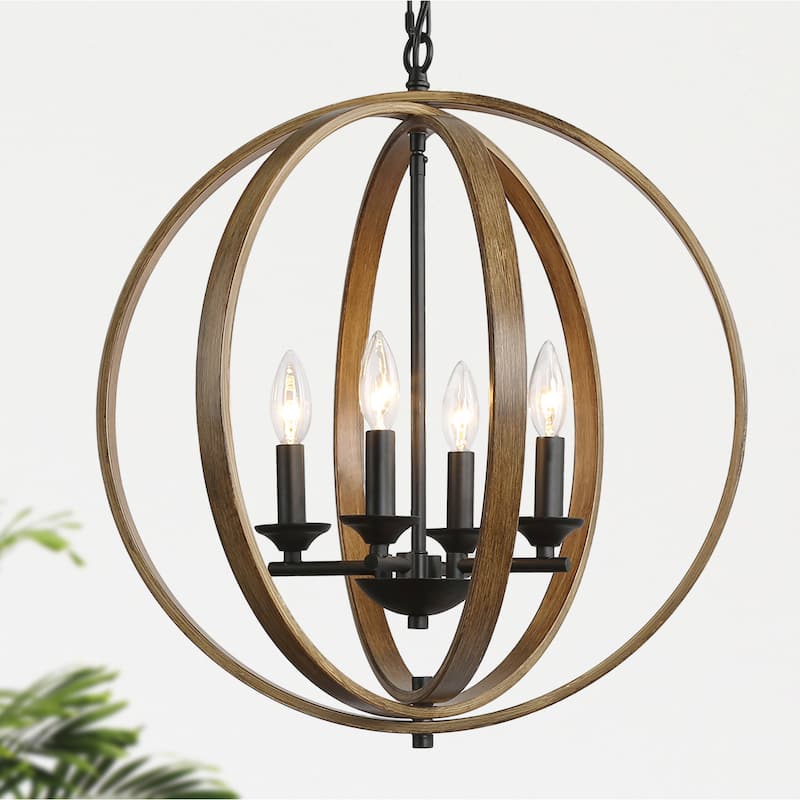 The Gray Barn Farmhouse 4-Light Globe Chandelier Wood Grain Pendant Light