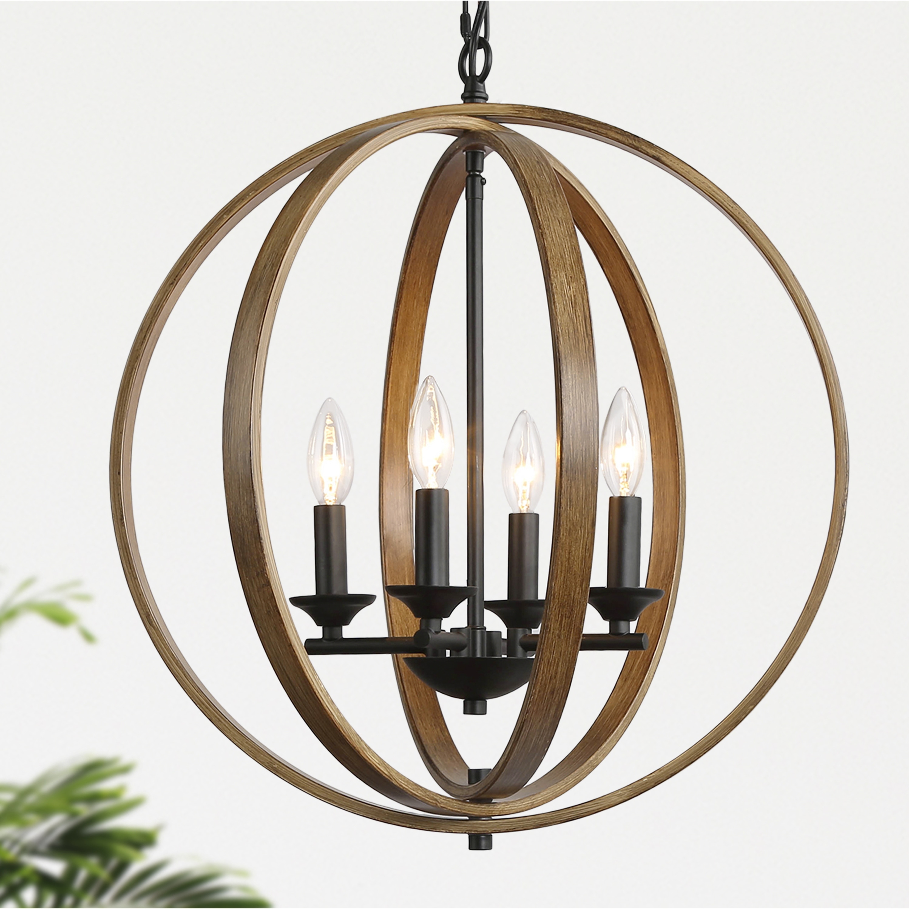 The Gray Barn Farmhouse 4-Light Globe Chandelier Wood Grain Pendant Light