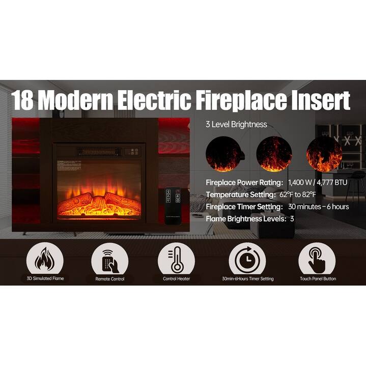 58" Modern TV Stand with Electric Fireplace, LED Lights, USB Charging & Glass Shelves for TVs up to 62"