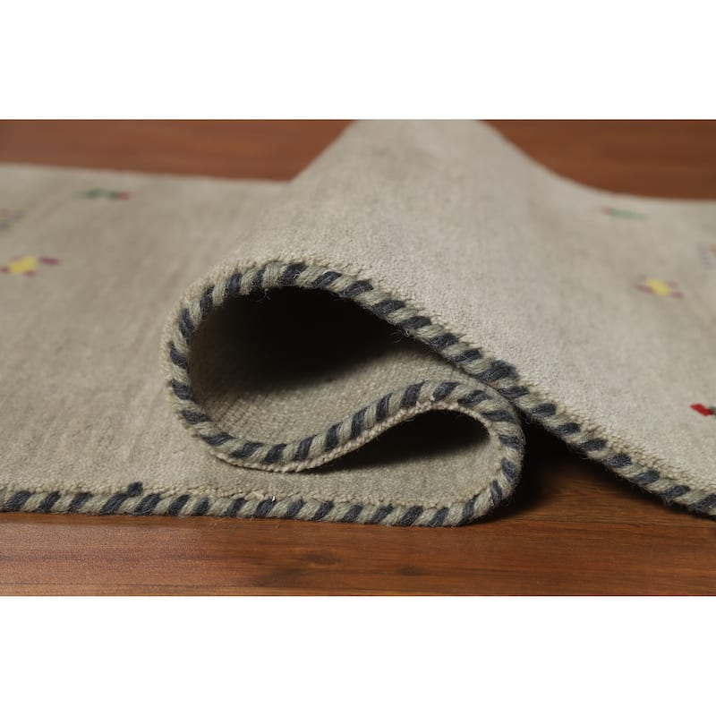 Hand Knotted Oriental 100% Wool Carpet Tribal Animal Pictorial Beige & Ivories Gabbeh Area Rug - 4' 10'' X 3' 0''