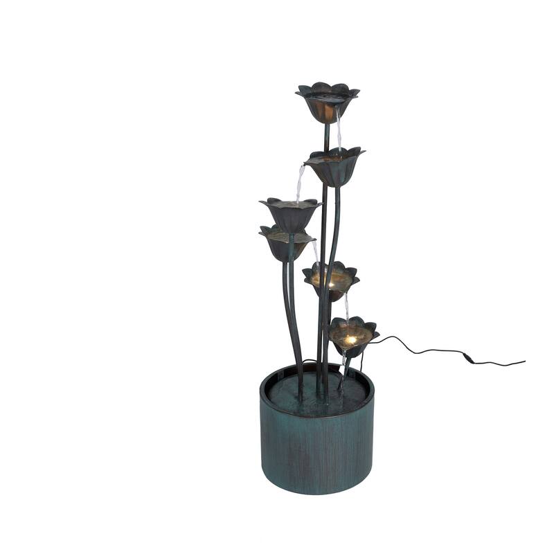 35" Chrome Black Metal Lily Flower Bucket Fountain 5-Watt LED