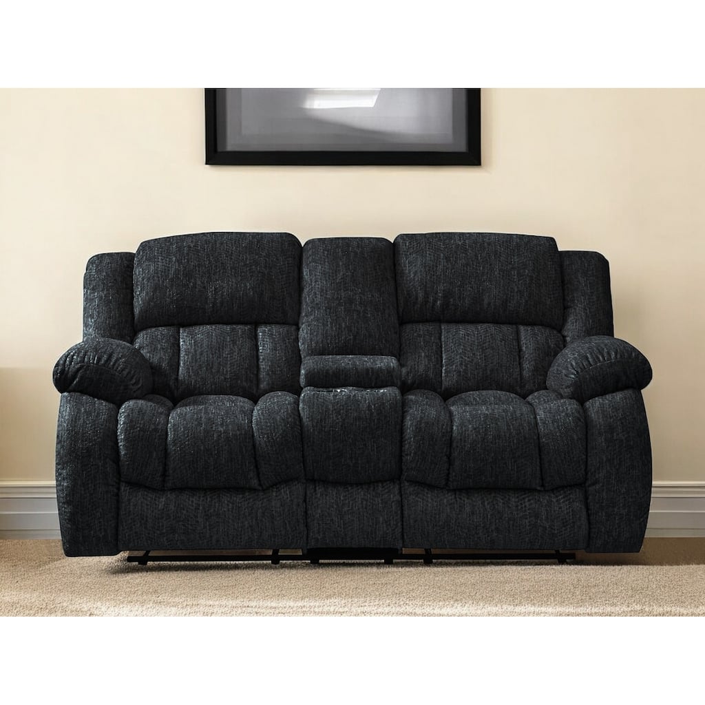 77" Black Manual Reclining Loveseat With Storage