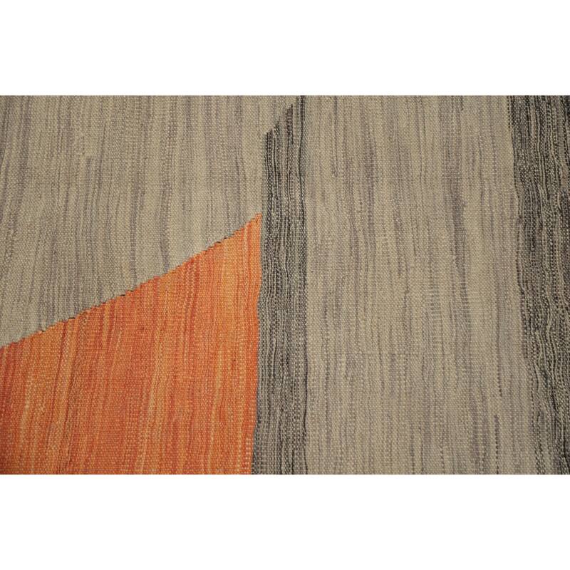 Hand Woven Oriental 100% Wool Carpet Southwestern Modern Greys & Charcoal Kilim Area Rug - 9' 7'' X 8' 4''
