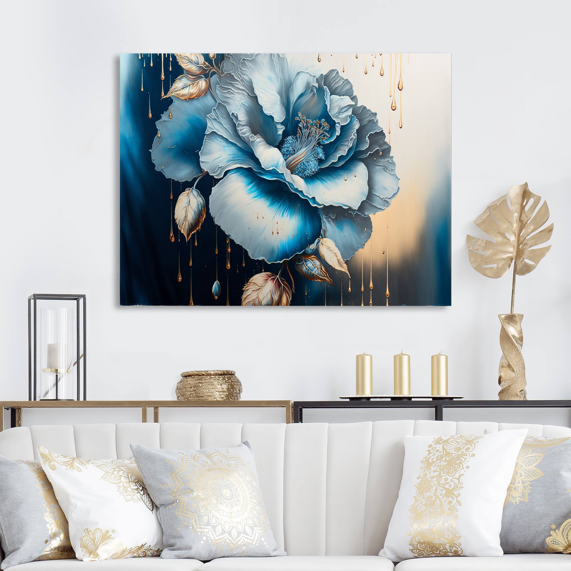 Designart 'Ice Blue Hibiscus' Floral & Botanical Canvas Wall Art - Bed ...