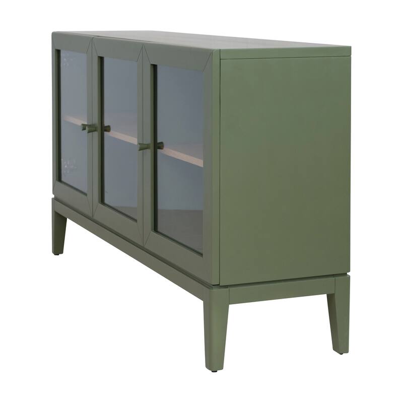 Wood Sideboard with Glass Doors and Oak Veneer Interior - 59.06"L x 15.75"W x 31.5"H