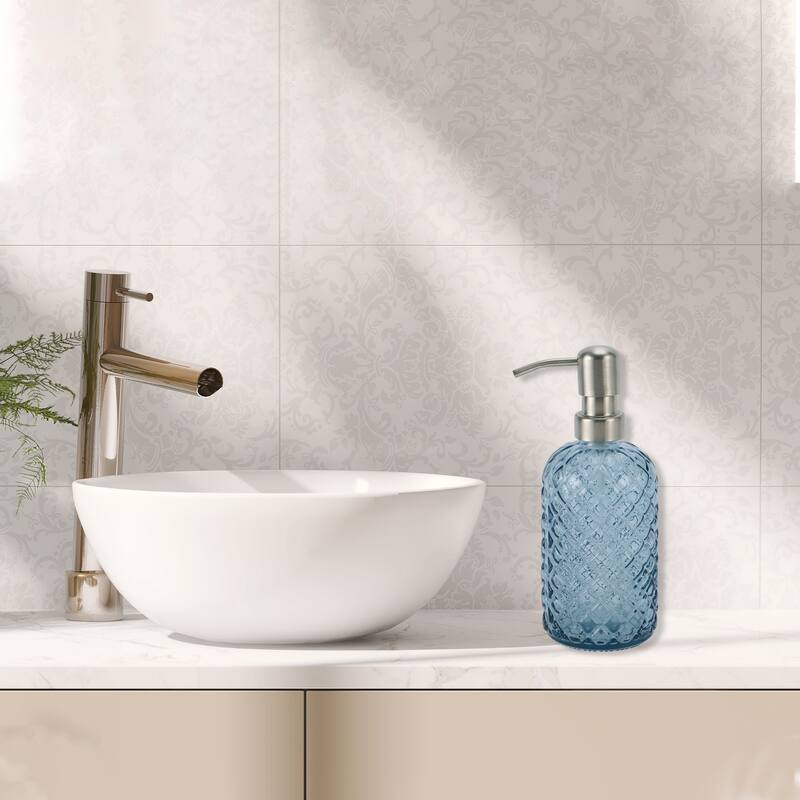 Simple Cylindrical Soap Pump Dispenser for Bath 400ml 1 Pcs - Blue Silver Tone