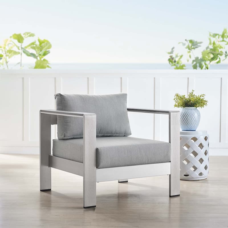 Shore Sunbrella® Fabric Aluminum Outdoor Patio Armchair - Silver Gray
