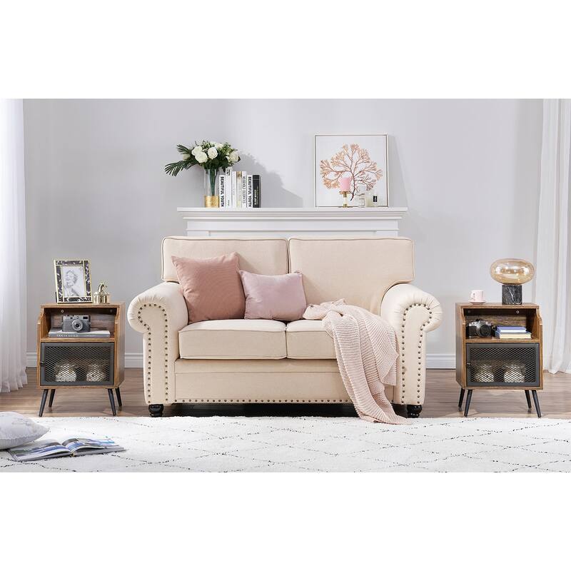 VECELO Mid CenturyEnd Tables with Storage Shelf, Brown Modern Nightstand/Bedside Table/Side Table/Sofa Table