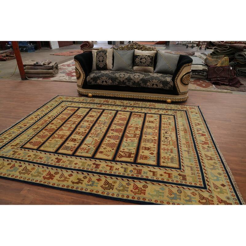 Hand-knotted Traditional Wool Yellow Geometric Oriental Area Rug - 10' 0'' X 7' 11''