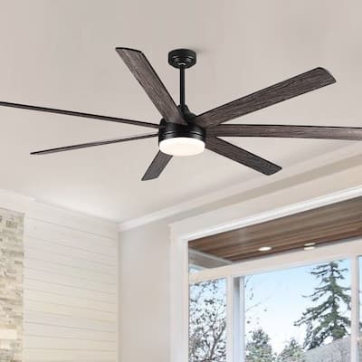 72" Farmhouse Indoor Matte Black LED Ceiling Fan with Plywood Grain Blades and Remote Control - 72 INCHES