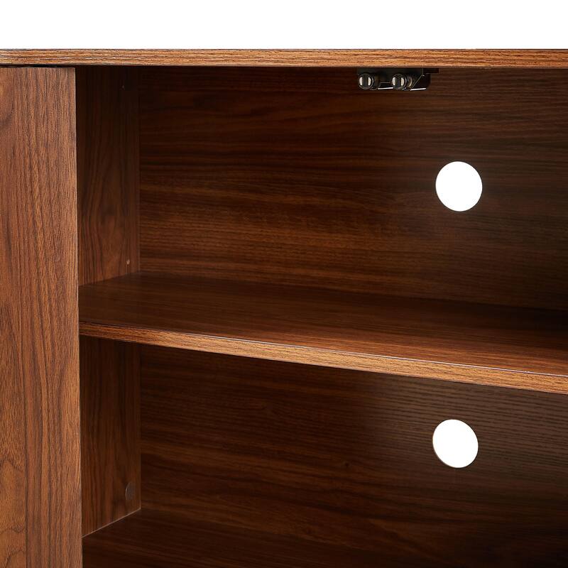 Anmytek Mid-Century Modern Fluted Sideboard with Adjustable Shelves Walnut Finish Buffet TV Stand