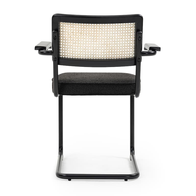 Set of 2 Azra Black Boucle Dining Chair with Rattan Backrest and Black Iron Legs