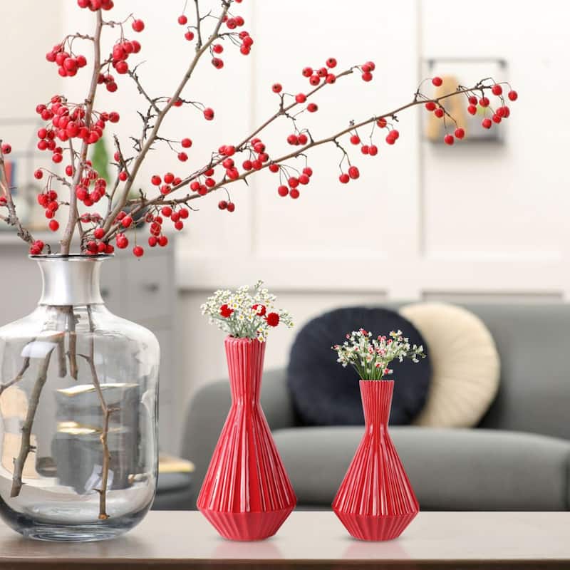 Red Santa Fe Inspired Ceramic Vases Set of Two Southwestern Decor