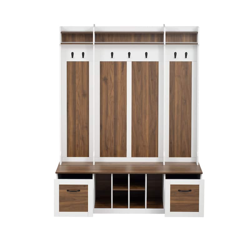5-in-1 Coat Rack with Hooks,Drawers Adjustable Shelves,Metal Handles