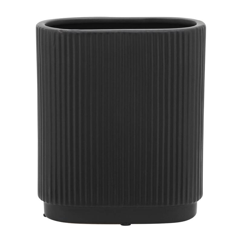 Ceramic Modern Ridged Decorative Vase - Black, 8"