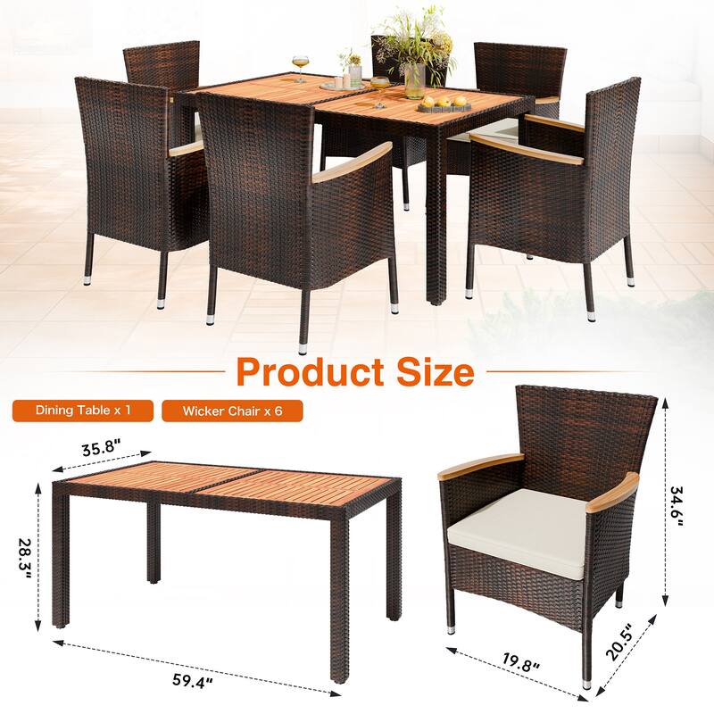 5-Piece Outdoor Wicker Dining Set with Wood Desktop Table and Chairs - N/A