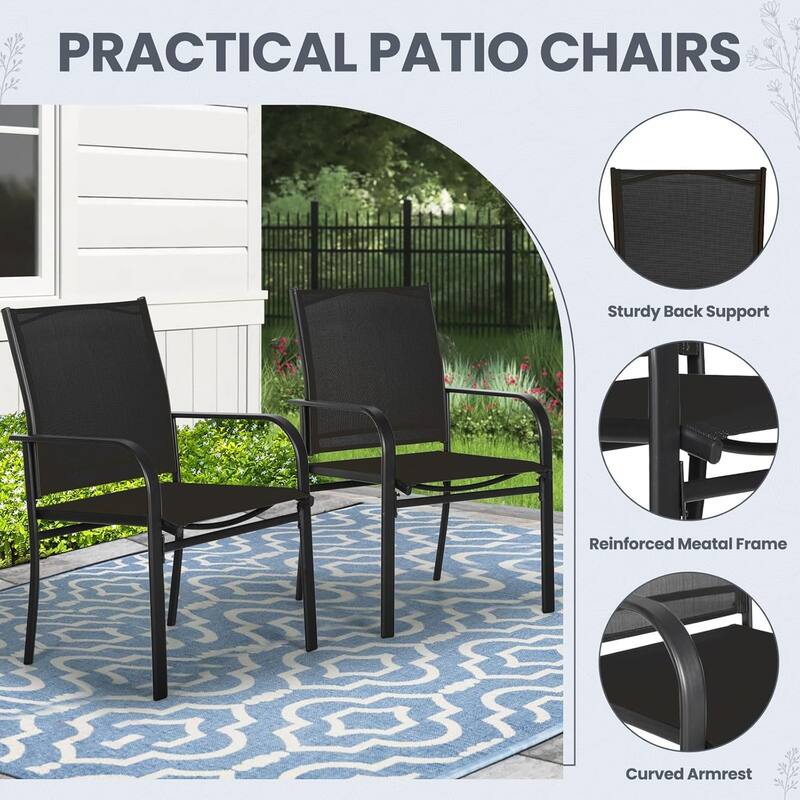 Outdoor Patio Dining Chairs Set of 4, Metal Frame Textilene Fabric Chairs with Armrest