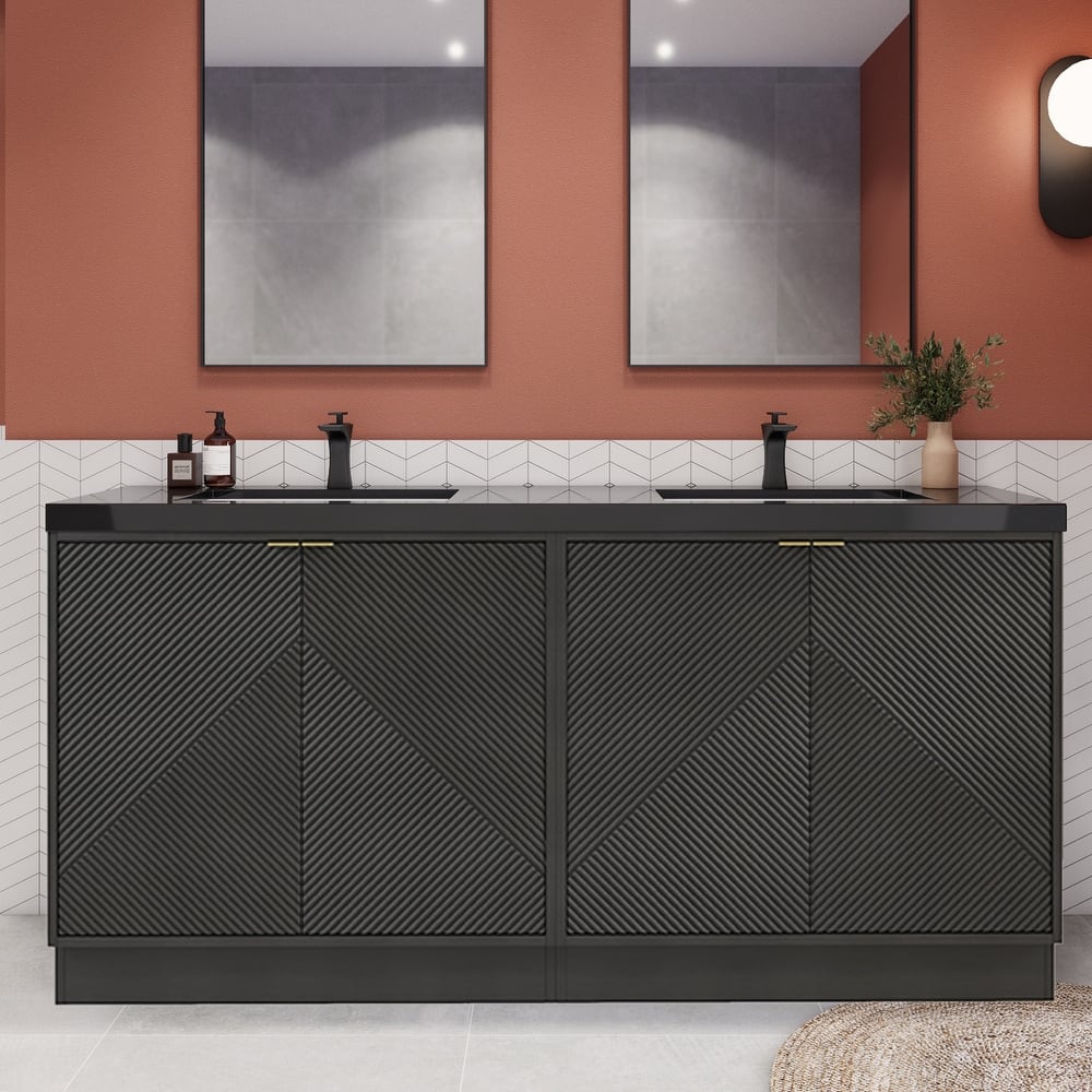 Milano 72" Freestanding Bathroom Vanity with Double Black Acrylic Sink