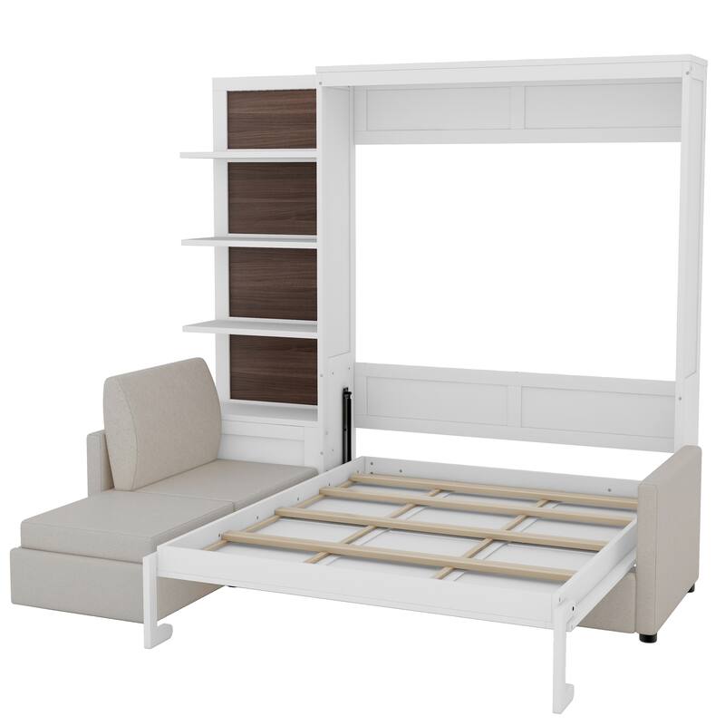 Queen Murphy Bed with Built-in Sofa, Shelves & Space-Saving Design