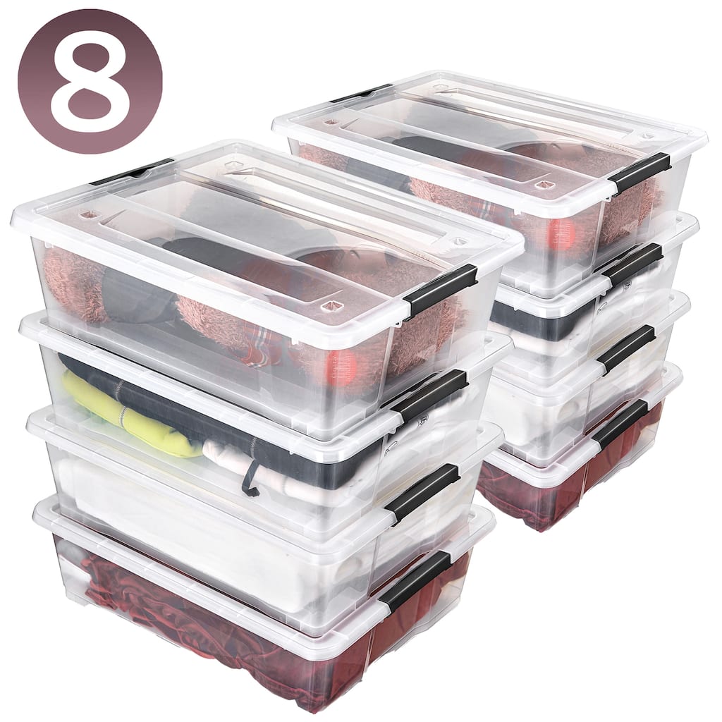 Sorbus Clear Underbed Stackable Storage Bins with Lids and Handles 40qt Capacity Boxes Organizer (Pack of 8)