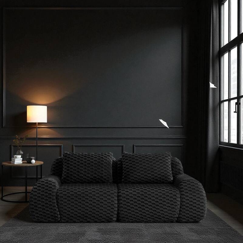 82" Modern Modular Flannelette Sectional Sofa, Deep Oversized 2-Seater Couch with Buckle Connection & Anti-Slip Base - Black