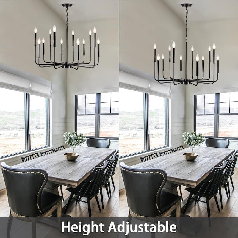 31.29" Wide Farmhouse Chandelier, 12-Light Classic Candle Chandelier for Dining Room Living Room Bedroom Kitchen