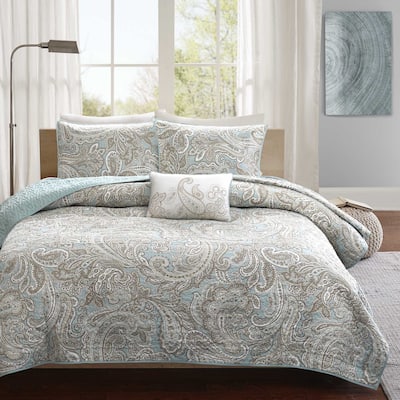 Madison Park Pure Ronan 4 Piece Cotton Quilt Set with Throw Pillow